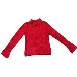 Vintage 90s Y2K Bright Red Sparkly Fuzzy Tight Fitting Sweater